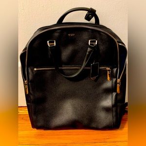 Tumi leather backpack, black.